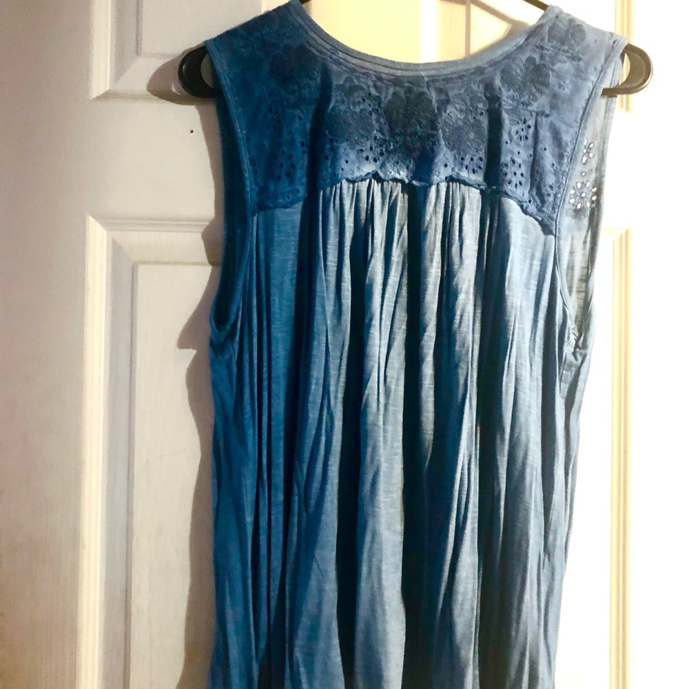 Knox Rose Blue Tank Top with Eyelet Yoke